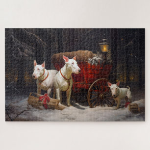 Puzzle Décor de Noël Bull Terrier Snowy Sleigh