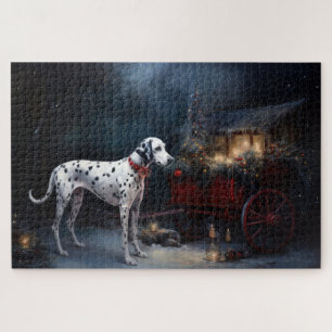 Puzzle Décor de Noël Dalmatien sur un traîneau enneigé