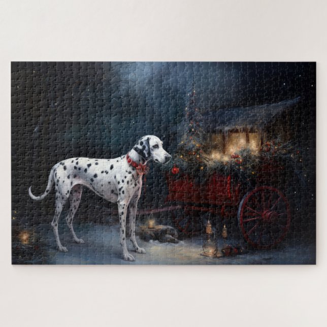 Puzzle Décor de Noël Dalmatien sur un traîneau enneigé (Horizontal)