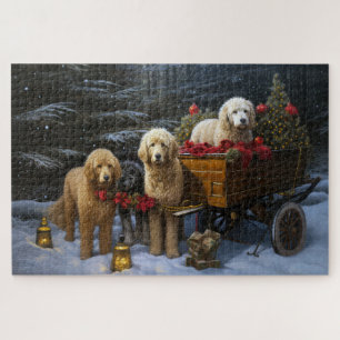 Puzzle Décor de Noël Goldendoodle Snowy Sleigh