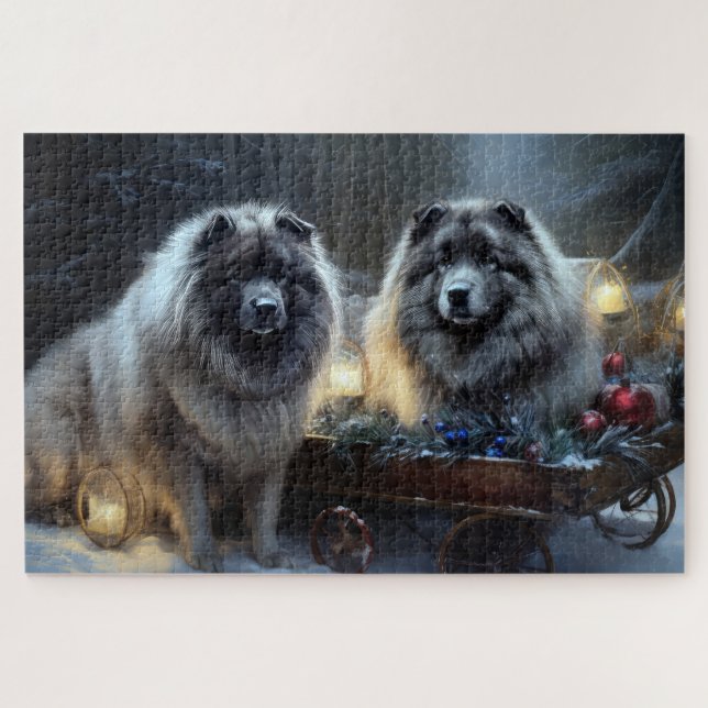 Puzzle Décor de Noël Keeshond Snowy Sleigh (Horizontal)