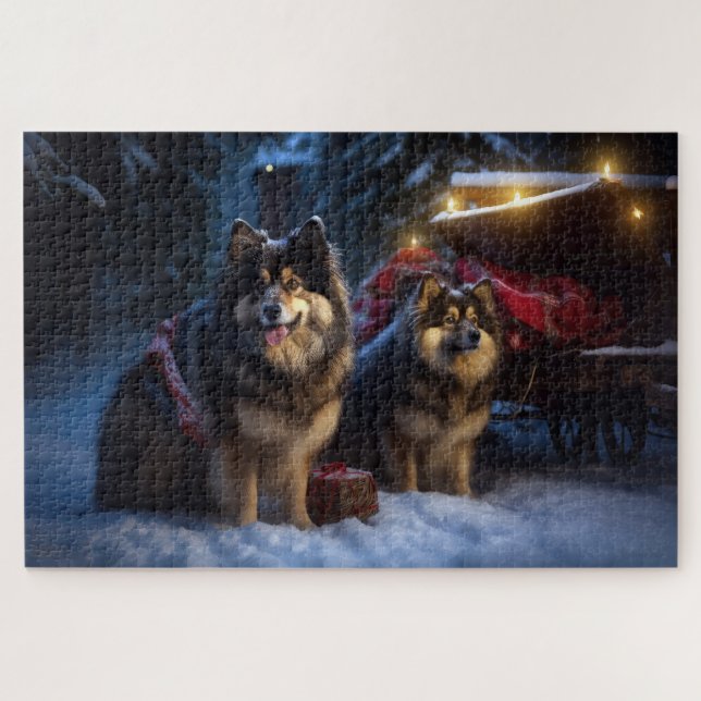 Puzzle Décor de Noël Lapphund Snowy Sleigh (Horizontal)