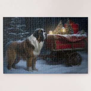 Puzzle Décor de Noël Saint Bernard Chariot de Neige