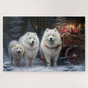 Puzzle Décor de Noël Samoyed Snowy Sleigh