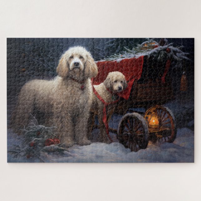 Puzzle Décor de Noël Traîneau enneigé Caniche (Horizontal)