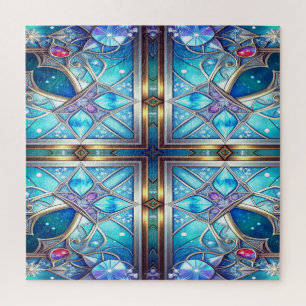 Puzzle décoratif bleu en forme de pièce