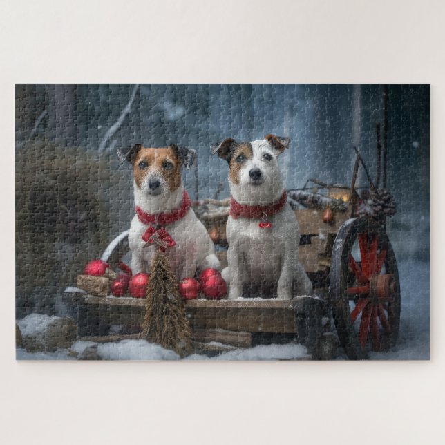 Puzzle Décoration de Noël Jack Russell enneigée  (Horizontal)
