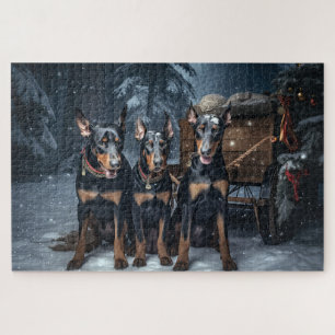 Puzzle Décoration de Noël pour traîneau enneigé de Doberm