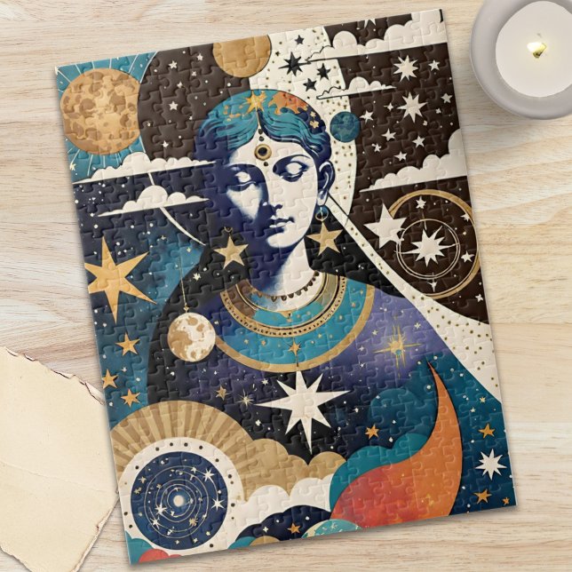 Puzzle Déesse Céleste Étoilée Mystique Ciel Nocturne (Mystical Celestial Star Goddess Night Sky Jigsaw Puzzle)