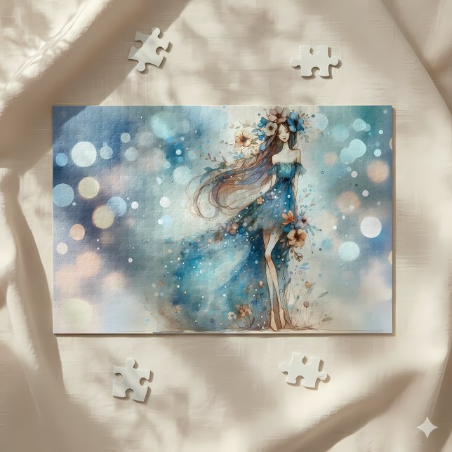 Puzzle Déesse de Fantaisie Éthérée dans un Rêve à l'Aquar (Ethereal Fantasy Goddess in a Watercolor Dream Jigsaw Puzzle Mockup A)