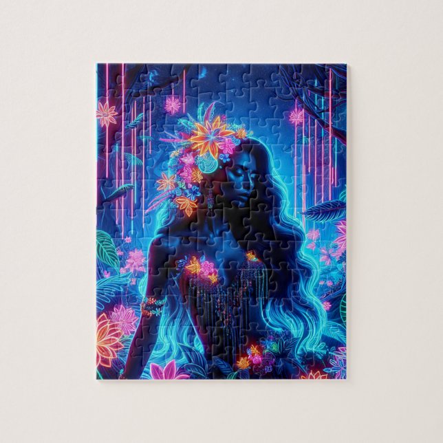 Puzzle Déesse de lumière Néon forêt art fantastique (Vertical)