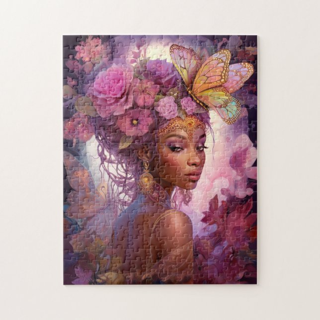 Puzzle Déesse noire Art Imaginaire rose violet (Vertical)