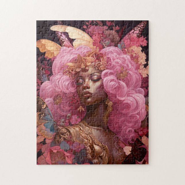 Puzzle Déesse noire en rose et or (Vertical)