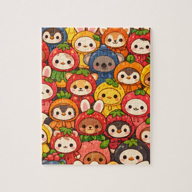 Puzzle Défilé d'amis fruits | Chibi d'animaux mignons (Vertical)