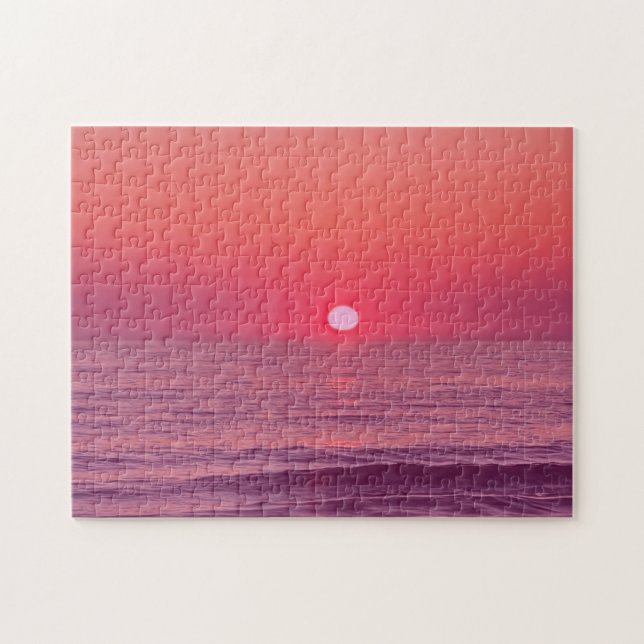 Puzzle Dégradé Rose de Plage au Coucher du Soleil Moderne (Horizontal)
