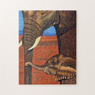 Puzzle d'éléphants africains de mère et de béb