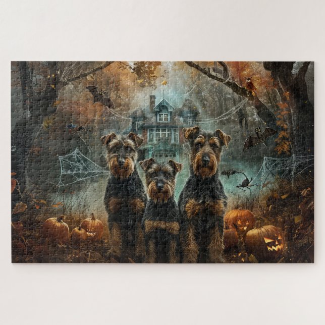 Puzzle Délice Canin de la Nuit d'Halloween d'Airedale (Horizontal)
