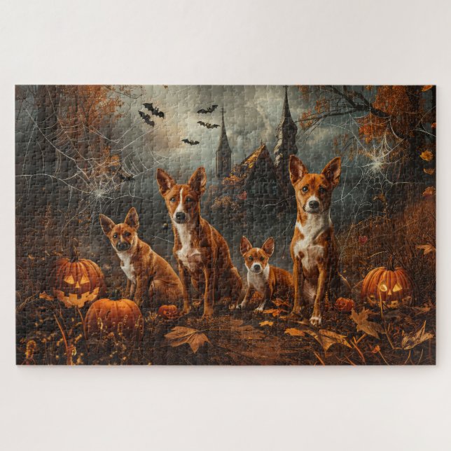 Puzzle Délice de nuit d'Halloween pour Basenji (Horizontal)