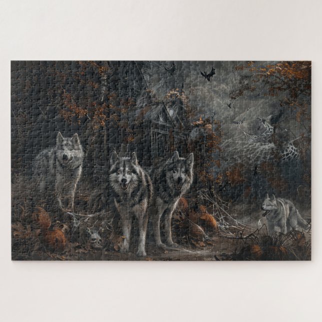 Puzzle Délice de nuit d'Halloween pour malamute d'Alaska (Horizontal)