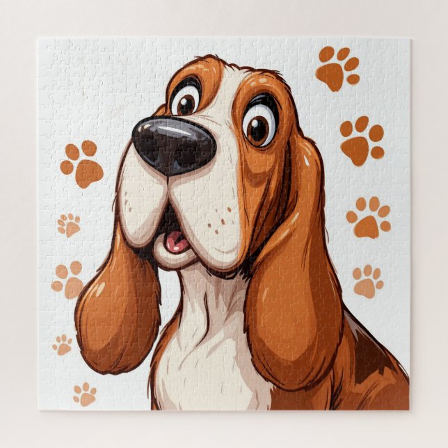 Puzzle d'empreinte de patte de chien basset dessin (Vertical)