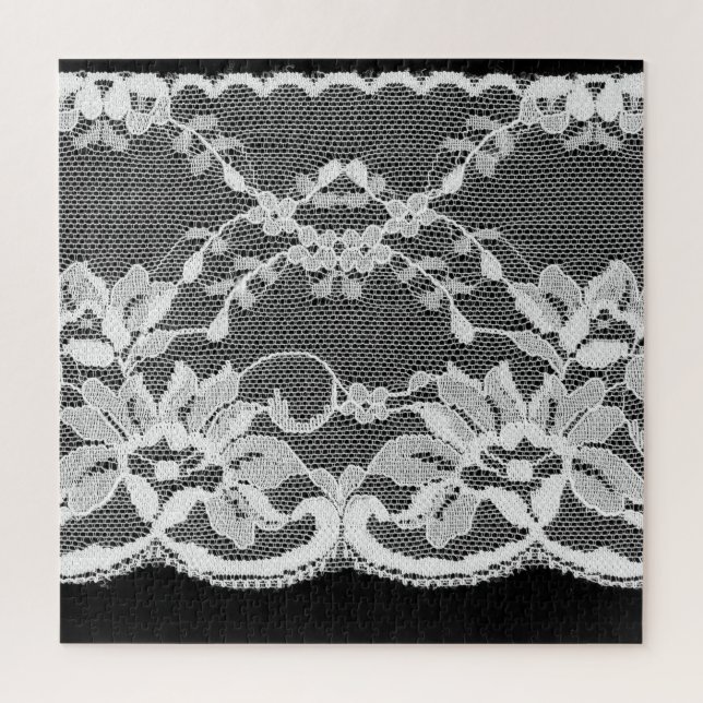Puzzle Dentelle florale blanche : arrière - plan noire. (Vertical)