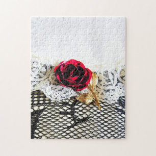 Puzzle Dentelle romantique de rose rouge et de blanc
