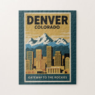 Puzzle Dénver Colorado Toit de la ville Voyage Art Vintag