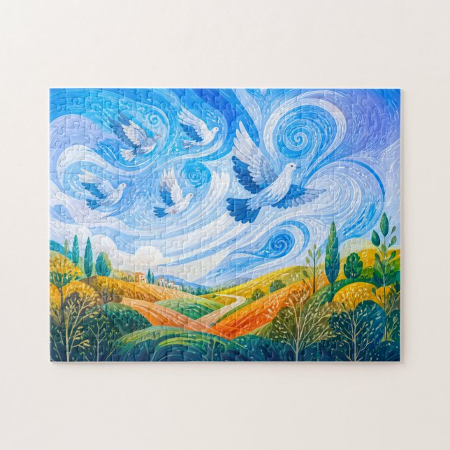 Puzzle Des colombes glissant dans le vent sur les abords  (Horizontal)