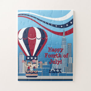 Puzzle Des enfants volent sur une montgolfière patriotiqu