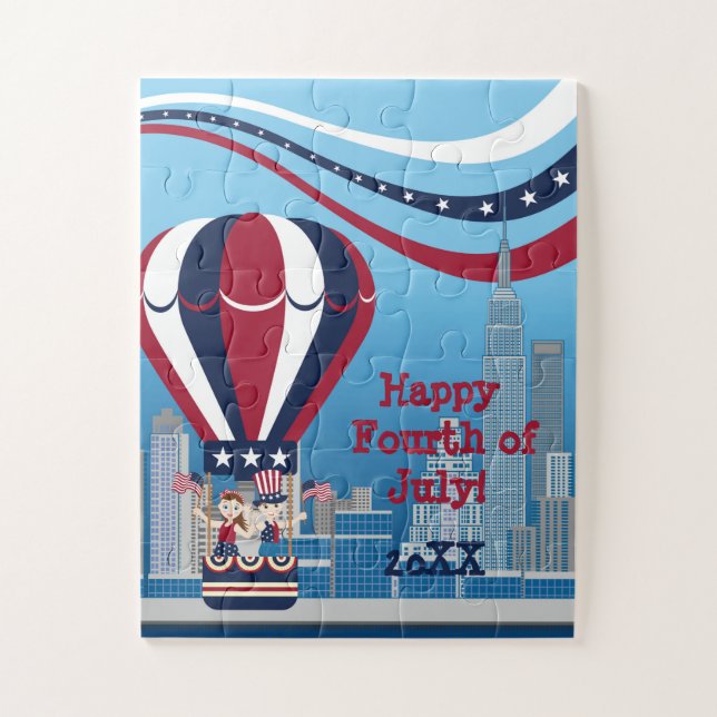 Puzzle Des enfants volent sur une montgolfière patriotiqu (Vertical)