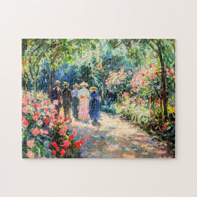 Puzzle Des gens qui marchent dans le jardin rose (Horizontal)
