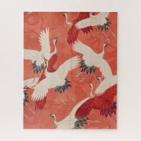Des grues japonaises Brûlent Orange Kimono Tissu A