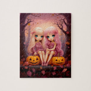 Puzzle Des jumelles roses d'Halloween dans le parc