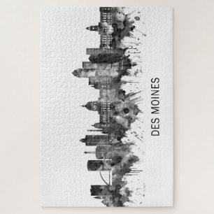 Puzzle Des Moines Iowa Skyline BW