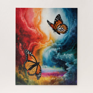 Puzzle Des papillons dans une tempête colorée.