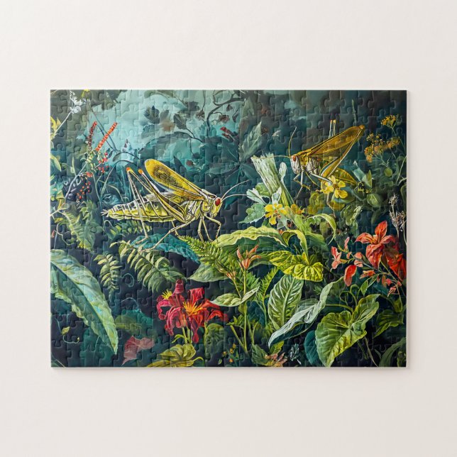 Puzzle Des sauterelles vertes dans un jardin d'herbes (Horizontal)