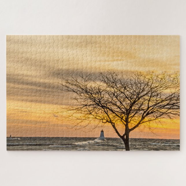 Puzzle Des vagues s'écrasent dans la lumière de Ludington (Horizontal)