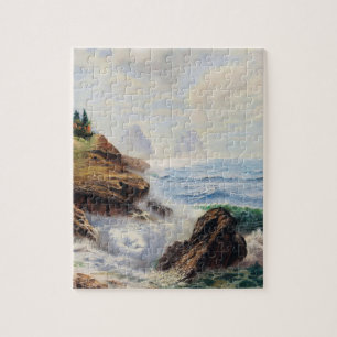 Puzzle Des vagues spectaculaires encerclent une côte roch
