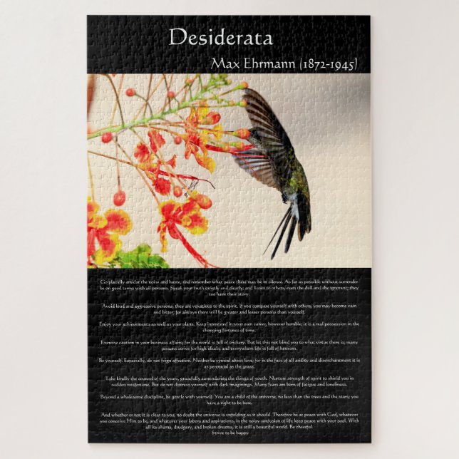 Puzzle Desiderata Hummingbird bourdonne une fleur (Vertical)