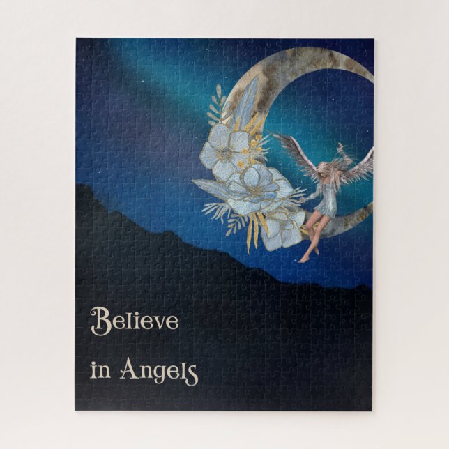 Puzzle Design d'ange avec ciel de nuit de la Lune Florale (Vertical)