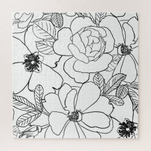 Puzzle Design de dessin élégant Rose Floral Line