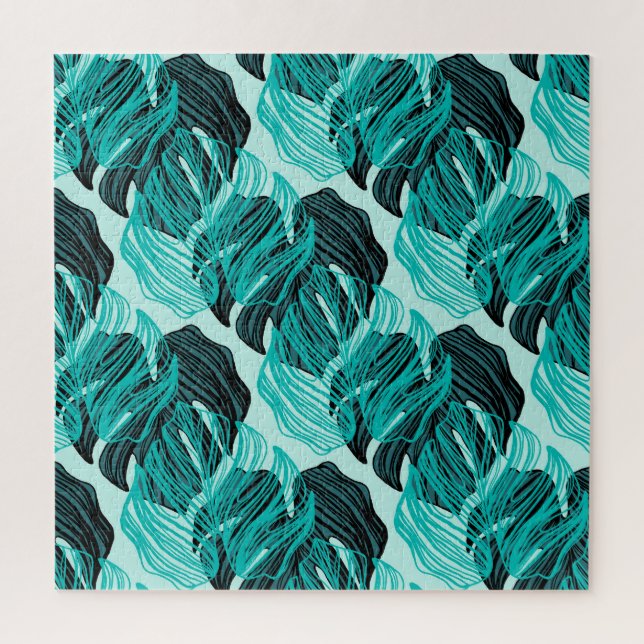 Puzzle Design feuille de palmiers tropicaux vert. (Vertical)