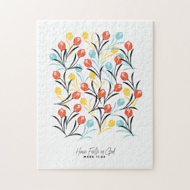 Puzzle Design floral Motif de Tulipe en blanc (Vertical)