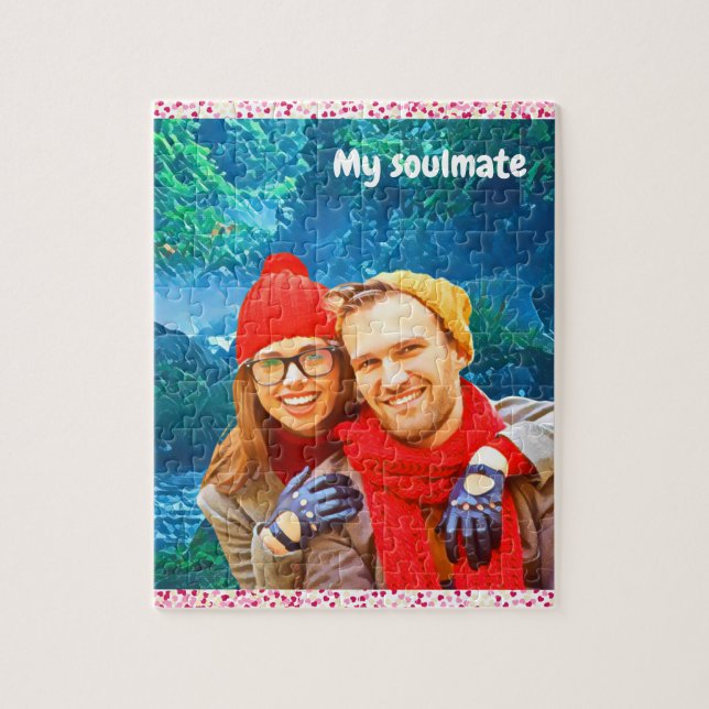 Puzzle design moderne et personnalisé coeur rouge (Vertical)