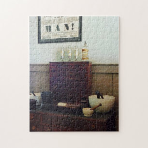 Puzzle Desk With Mortar and Pestles