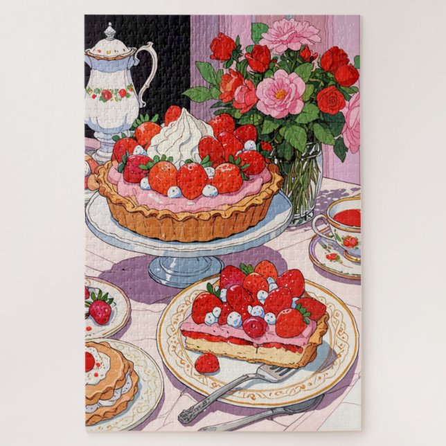 Puzzle Dessert aux fraises anime  (Vertical)