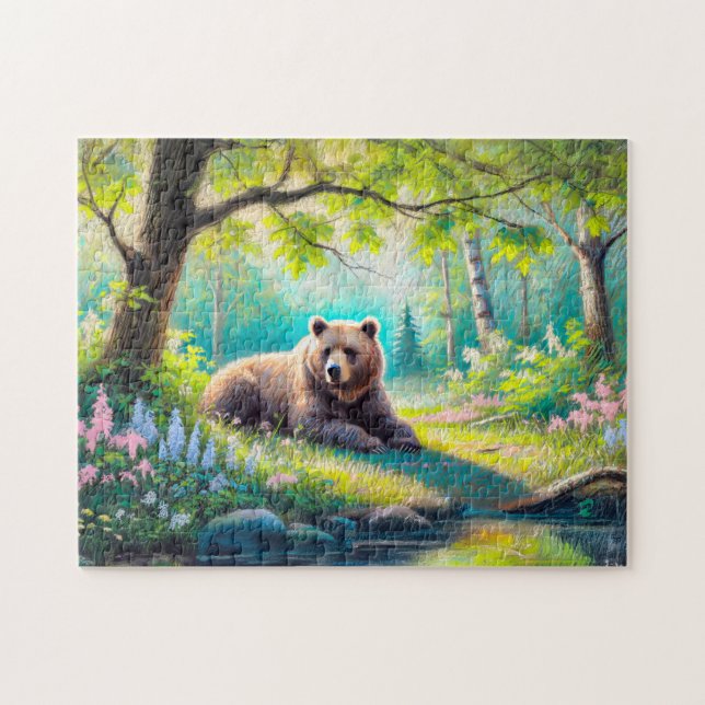 Puzzle Dessin à la craie pastel d'un ours dans une clairi (Horizontal)