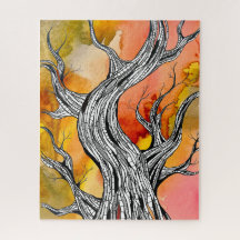 Dessin à la plume d'un arbre abstrait effrayant