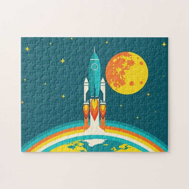 Puzzle Dessin animé de fusée spatiale mignonne (Horizontal)