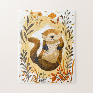 Puzzle dessin animé Sea Otter Flottant dans l'océan